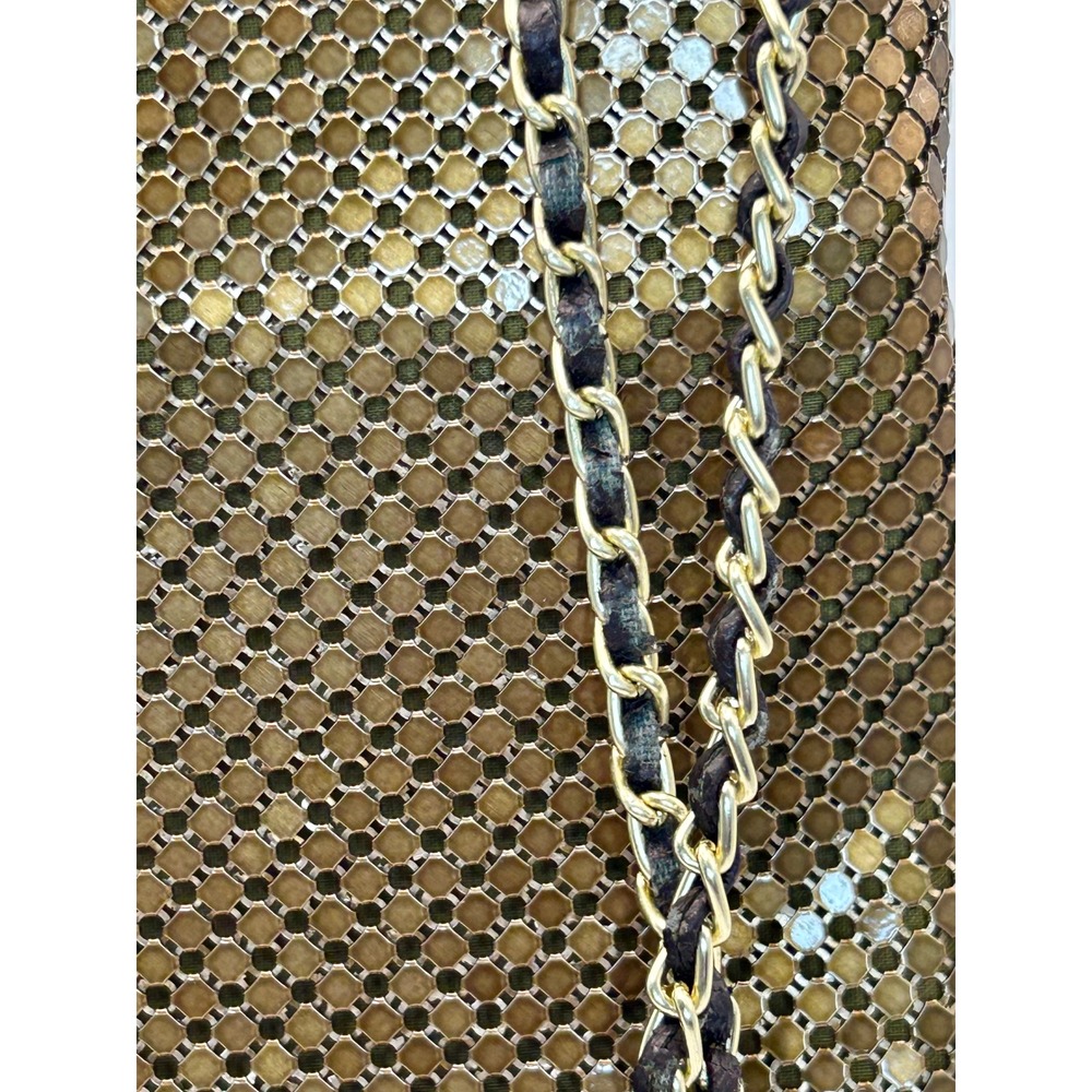 Vintage Gold Mesh Shoulder Bag Metallic Evening Clutch Chain Strap Ring Clasp - Picture 6 of 10